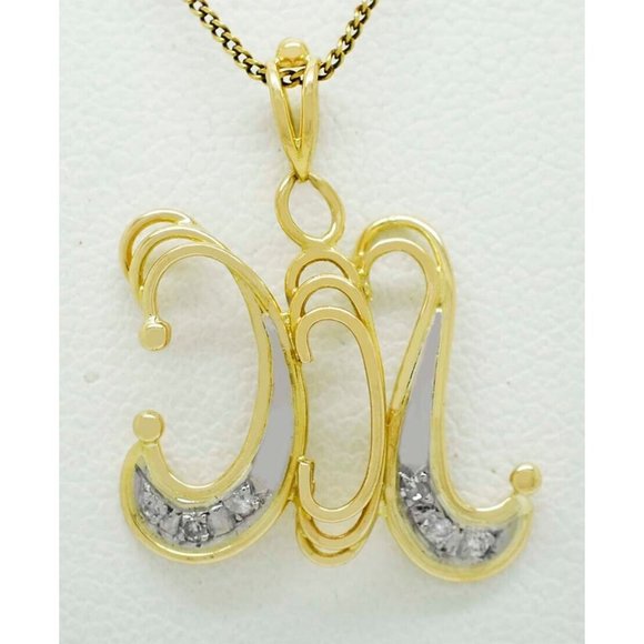 Genuine Diamonds M Initial Pendant 14K Yellow Gold